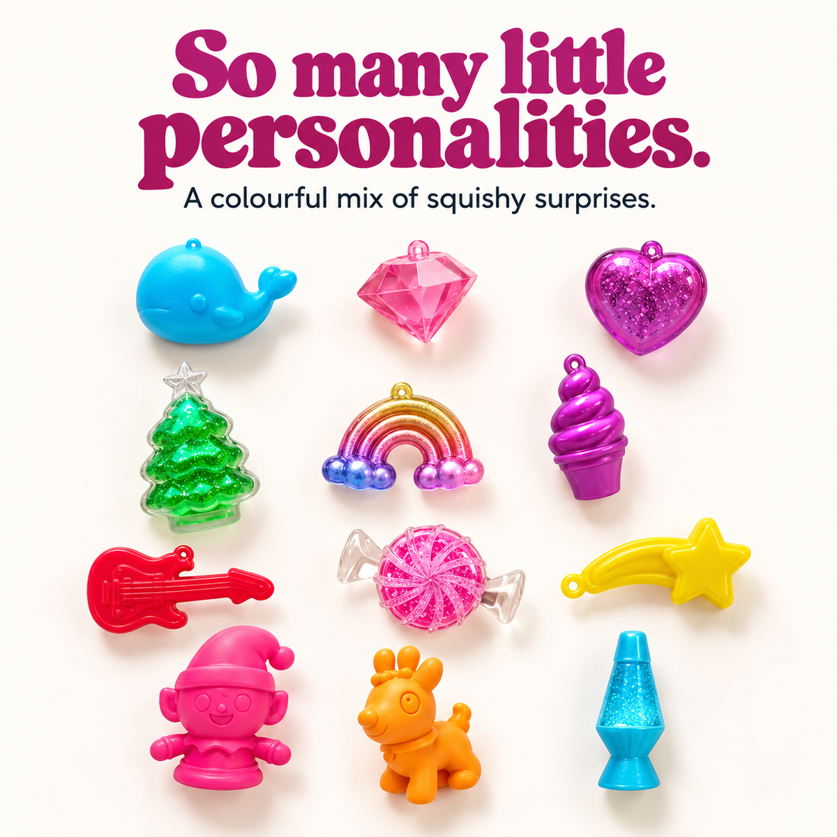 assorted mini squishy toys inside the advent calendar